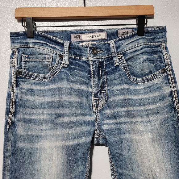 BKE CARTER Bootleg Jeans Womens Size 29 Long Medium Wash Embroidered Pockets - Picture 3 of 12